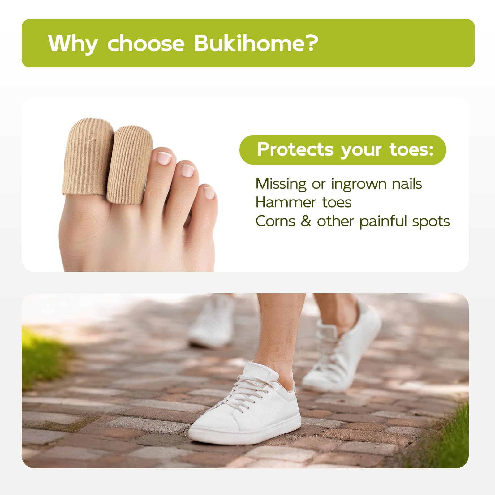 Bukihome protector puesto en dedo demostrando amortiguación y protección
