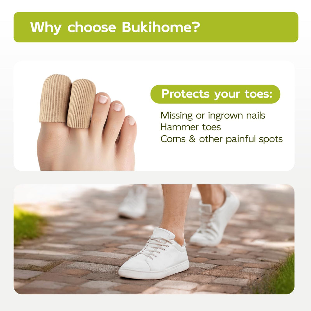 Bukihome protector puesto en dedo demostrando amortiguación y protección