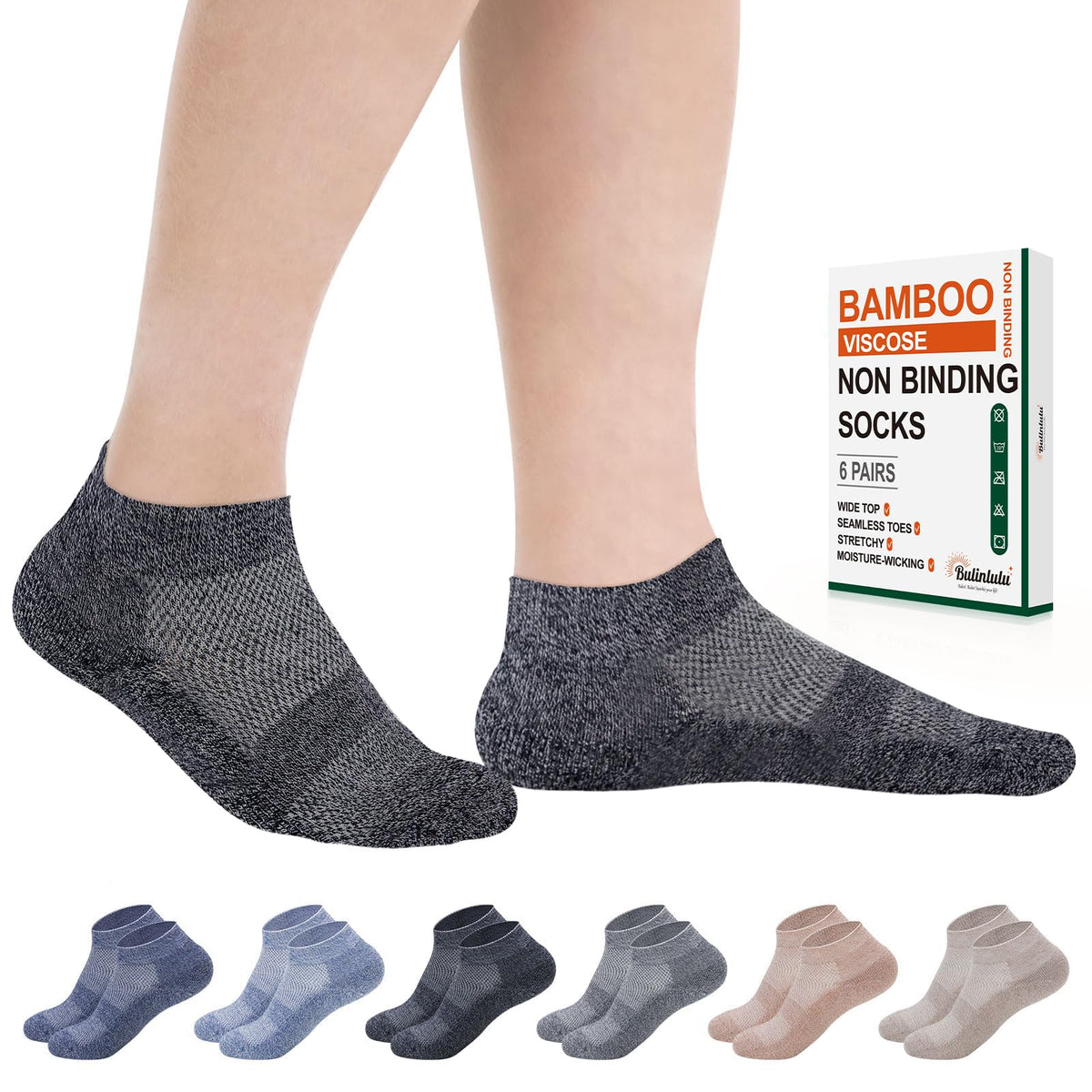 Bulinlulu paquete frontal con seis pares, muestra variedad de colores y presentación cómoda