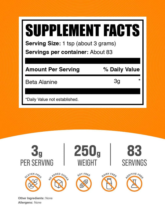 BulkSupplements Beta-Alanine powder scoop ready for pre-workout mixing