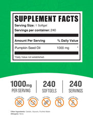 BulkSupplements etiqueta clara de aceite de semilla de calabaza, calidad y pureza destacadas.