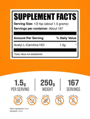 BulkSupplements primer plano del polvo ALCAR mostrando textura fina y fácil mezcla