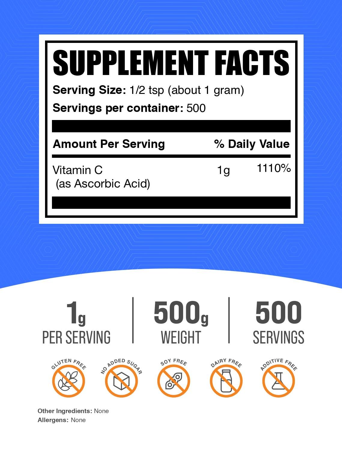 BulkSupplements textura del polvo de vitamina C en primer plano para mezcla fácil