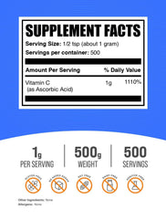 BulkSupplements textura del polvo de vitamina C en primer plano para mezcla fácil