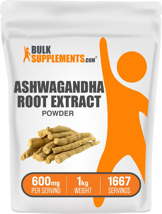 BulkSupplements Ashwaganda: polvo de raíz en extracto para apoyar el equilibrio diario.