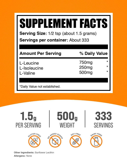 BulkSupplements BCAA 3:1:2, polvo sin gluten, perfecto para mezclar en bebidas.