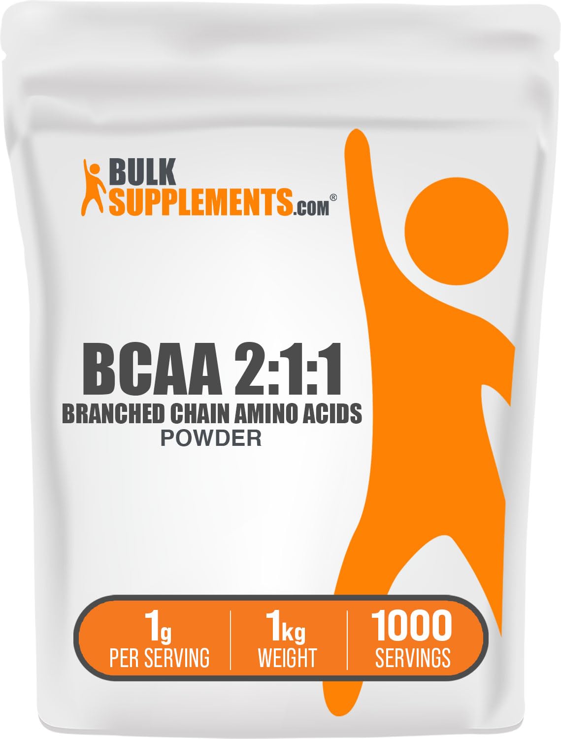 BulkSupplements envase frontal de BCAA 2:1:1, presentación clara y confianza