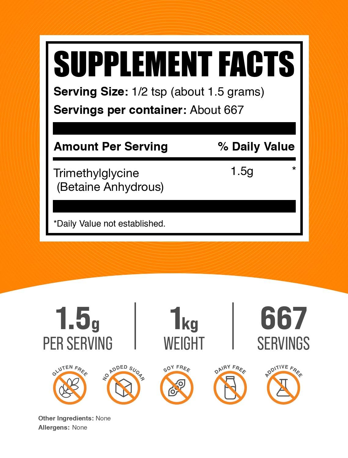Polvo TMG de BulkSupplements en close-up mostrando textura fina y fácil disolución