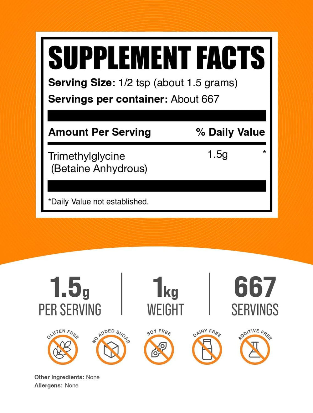 Polvo TMG de BulkSupplements en close-up mostrando textura fina y fácil disolución