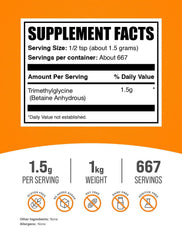 Polvo TMG de BulkSupplements en close-up mostrando textura fina y fácil disolución