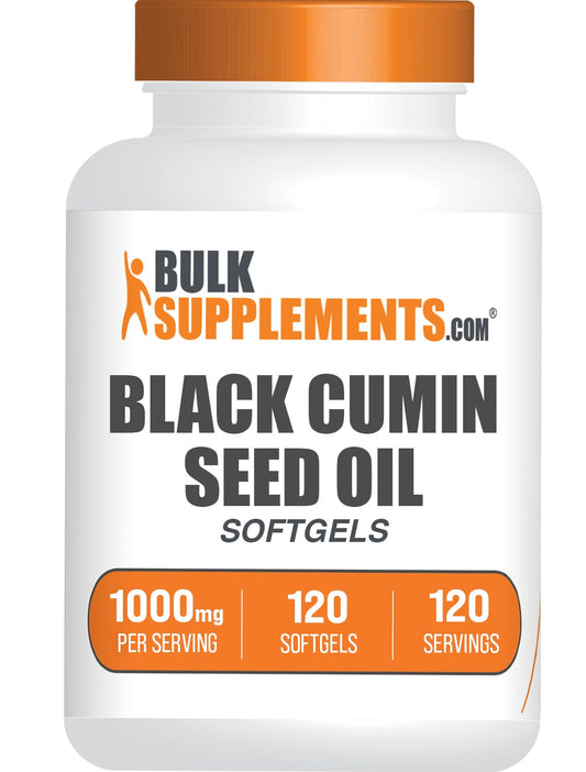 BulkSupplements cápsulas blandas de aceite de comino negro en botella para apoyo diario