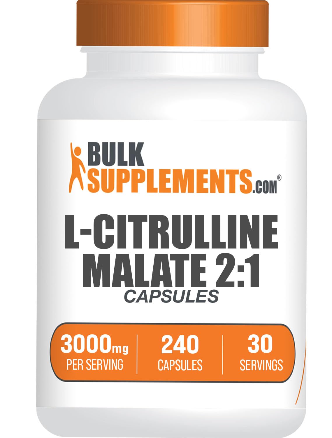 BulkSupplements caja delantera mostrando tamaño y 240 cápsulas, conveniencia