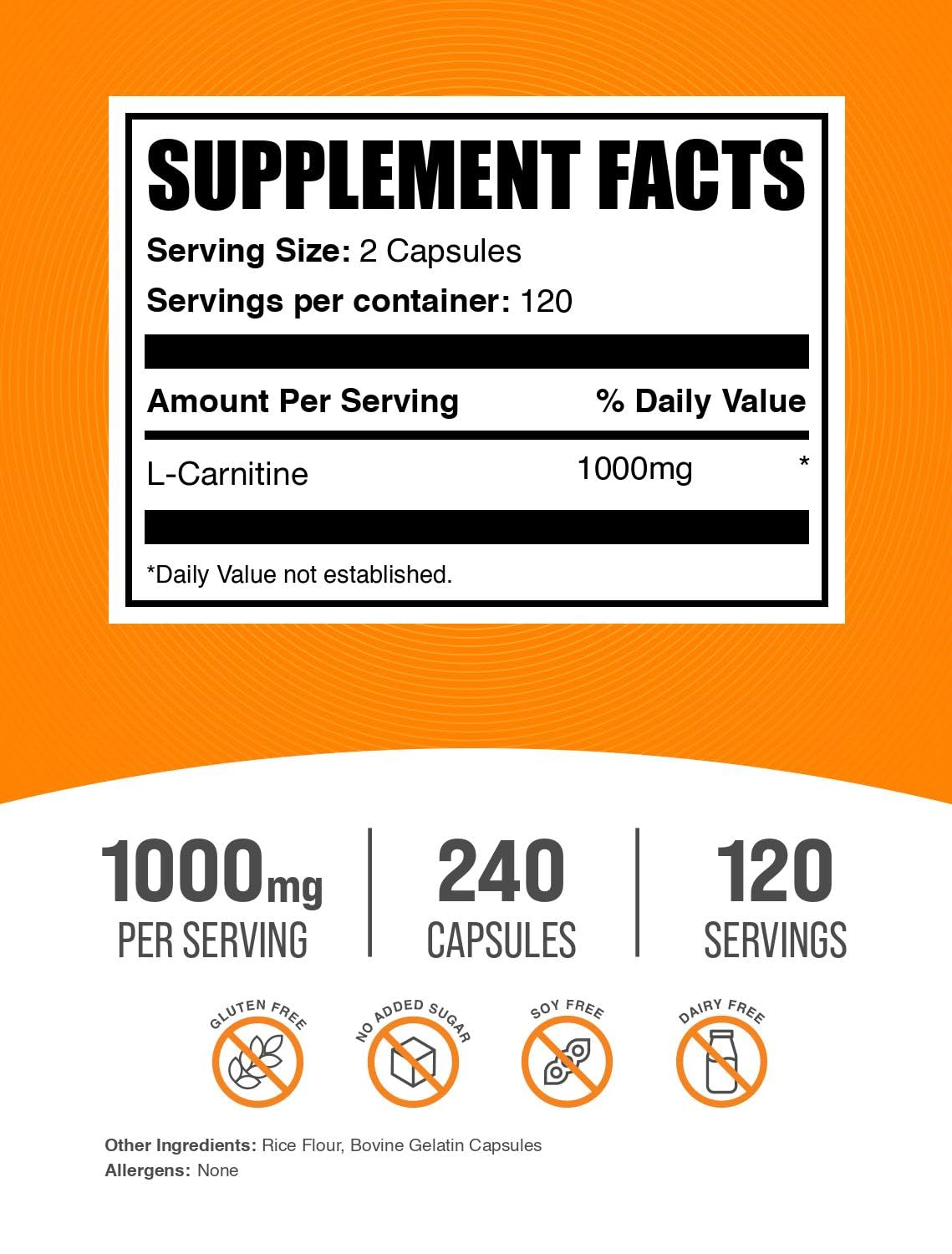 BulkSupplements detalle de una cápsula L-Carnitine que destaca su pureza y dosificación