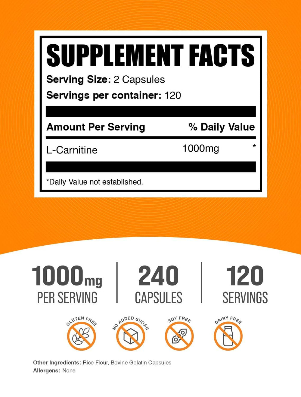 BulkSupplements detalle de una cápsula L-Carnitine que destaca su pureza y dosificación