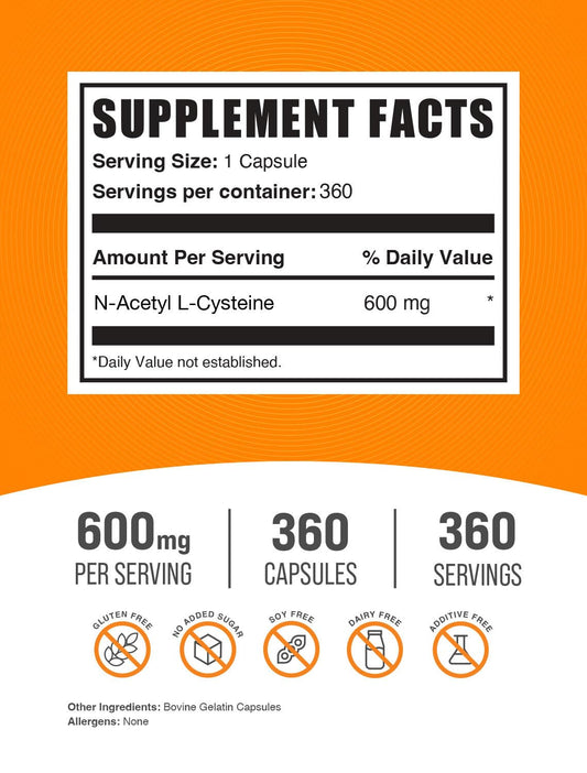 BulkSupplements primer plano cápsula NAC detalle y calidad
