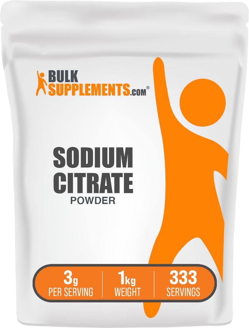 BulkSupplements frente del envase de citrato de sodio, presentación clara y confiable