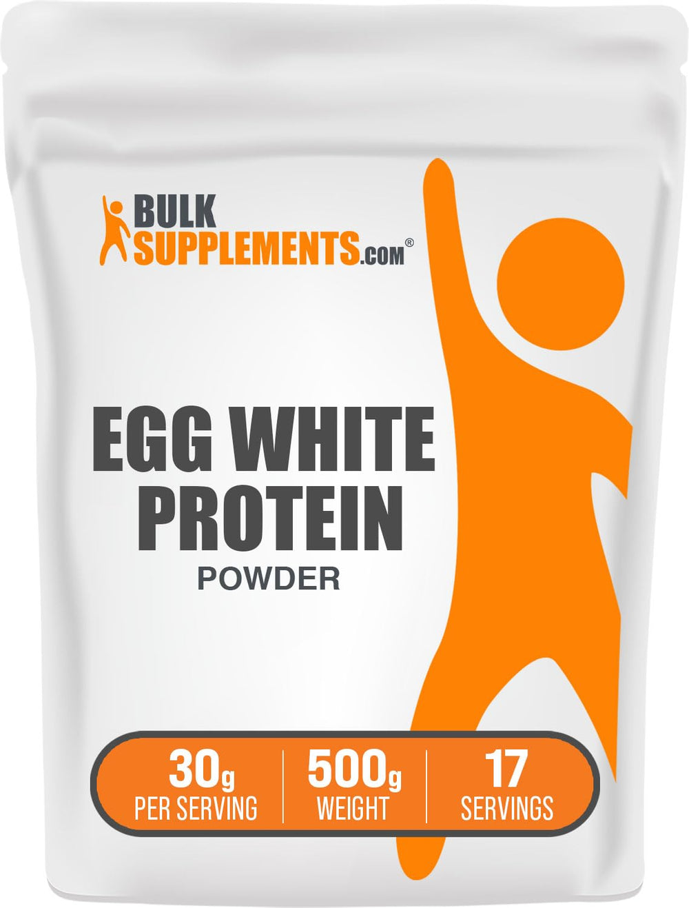 BulkSupplements envase frontal de proteína de clara de huevo muestra confianza