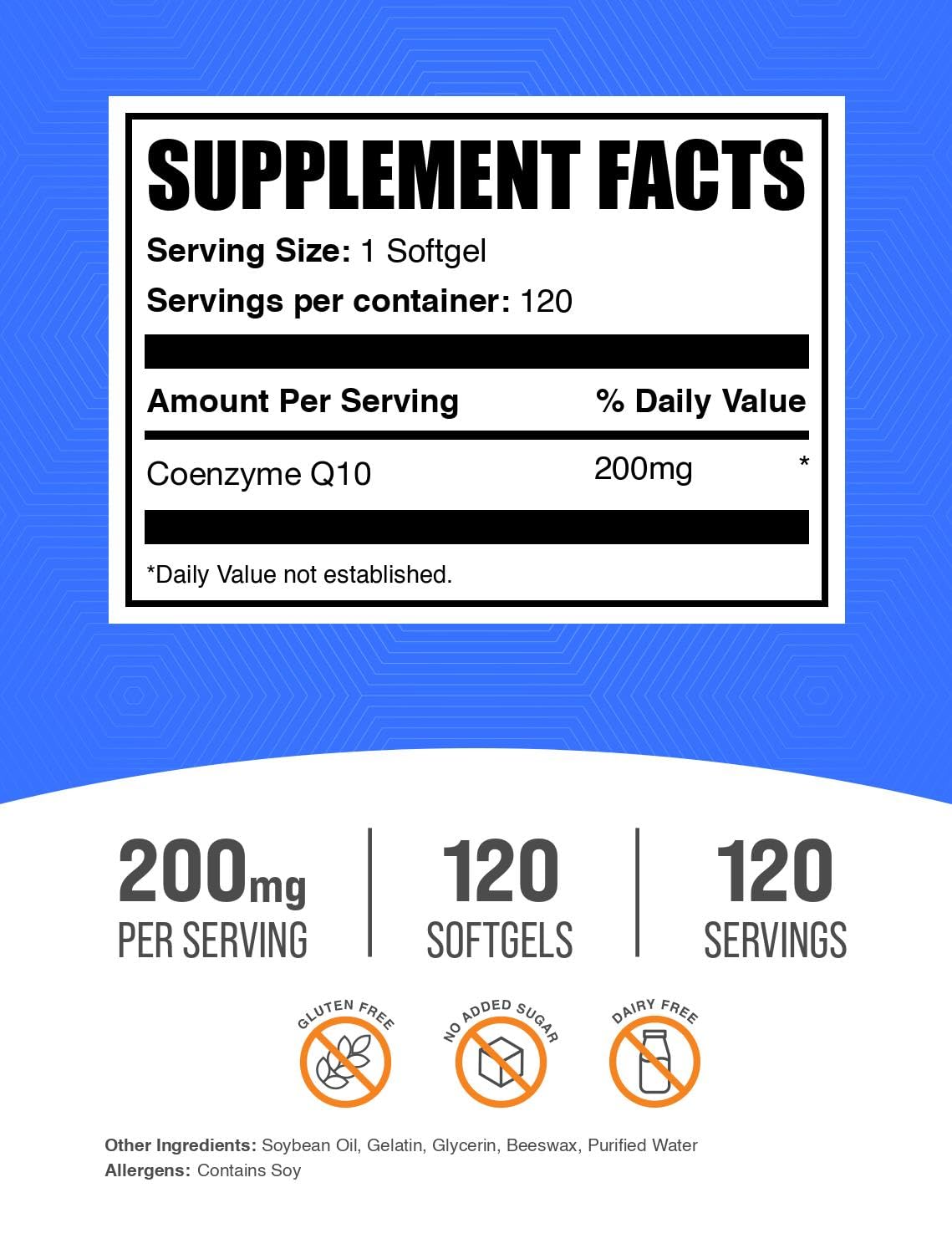BulkSupplements CoQ10 200 mg, cápsulas en mano, opción conveniente para llevar.