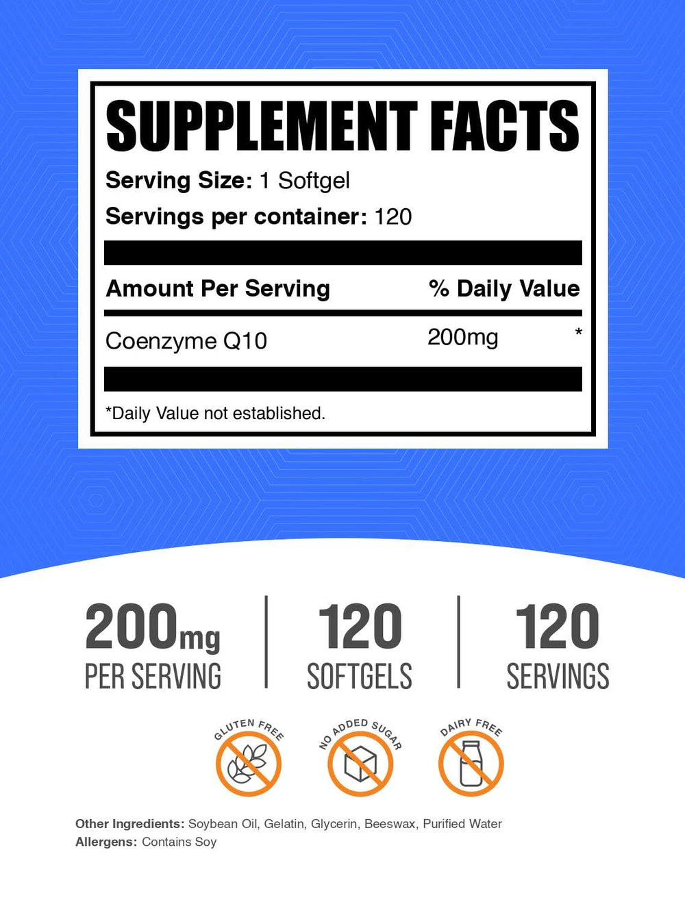 BulkSupplements CoQ10 200 mg, cápsulas en mano, opción conveniente para llevar.