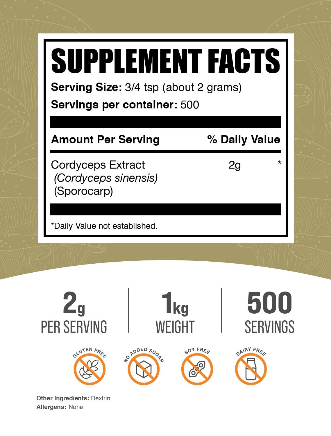 Bulksupplements Cordyceps Extract mezcla suave para batidos y comidas