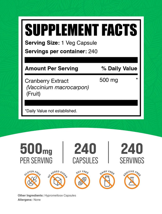 BulkSupplements Cranberry Extract, etiqueta legible para verificar ingredientes