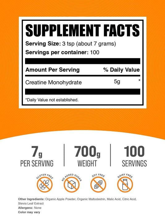 BulkSupplements cuchara medidora con polvo indicando dosis clara y control preciso