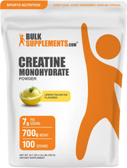 BulkSupplements envase frontal del polvo de creatina con sabor y beneficio de claridad de contenido