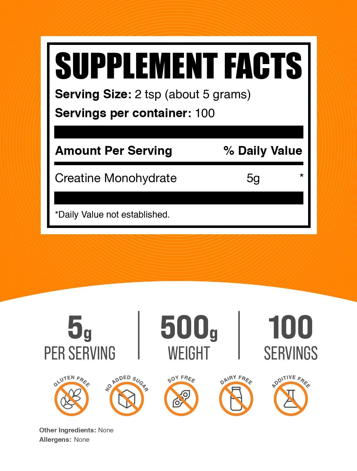 BulkSupplements creatina monohidrato en polvo, envase de 500 g para sesiones de entrenamiento