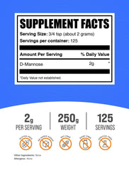BulkSupplements primer plano del polvo de D‑mannosa con textura fina y pureza