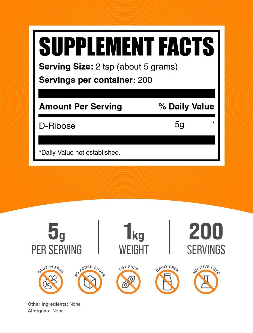 BulkSupplements polvo de D-ribosa en primer plano, textura fina que se disuelve rápido