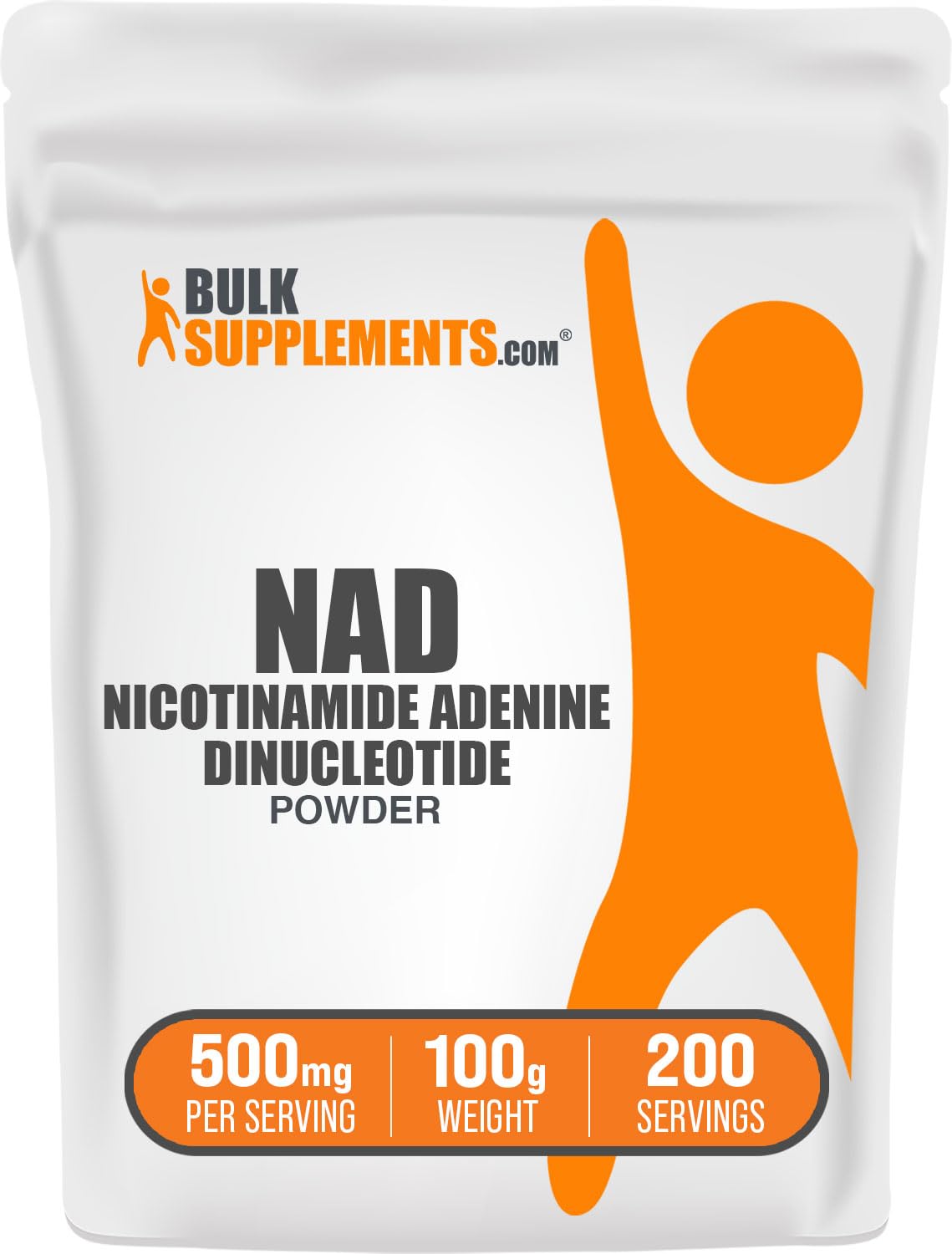 BulkSupplements frasco del producto NAD en polvo para dosificación precisa