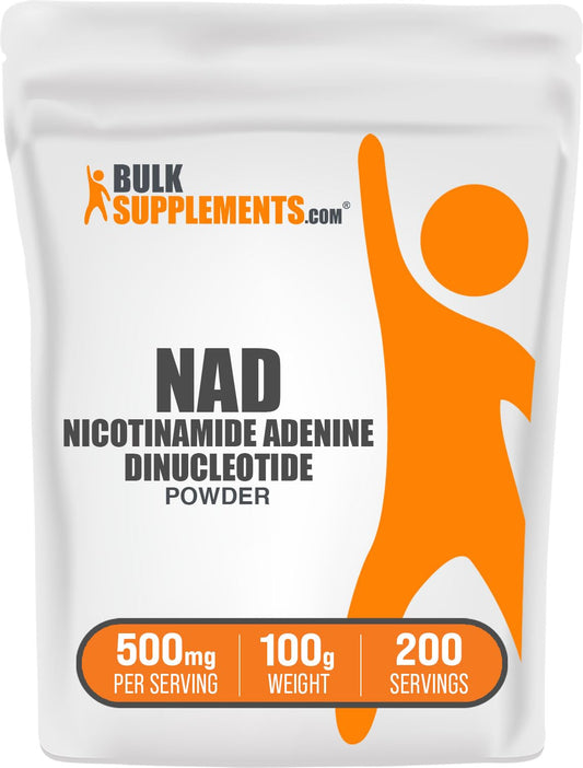 BulkSupplements frasco del producto NAD en polvo para dosificación precisa