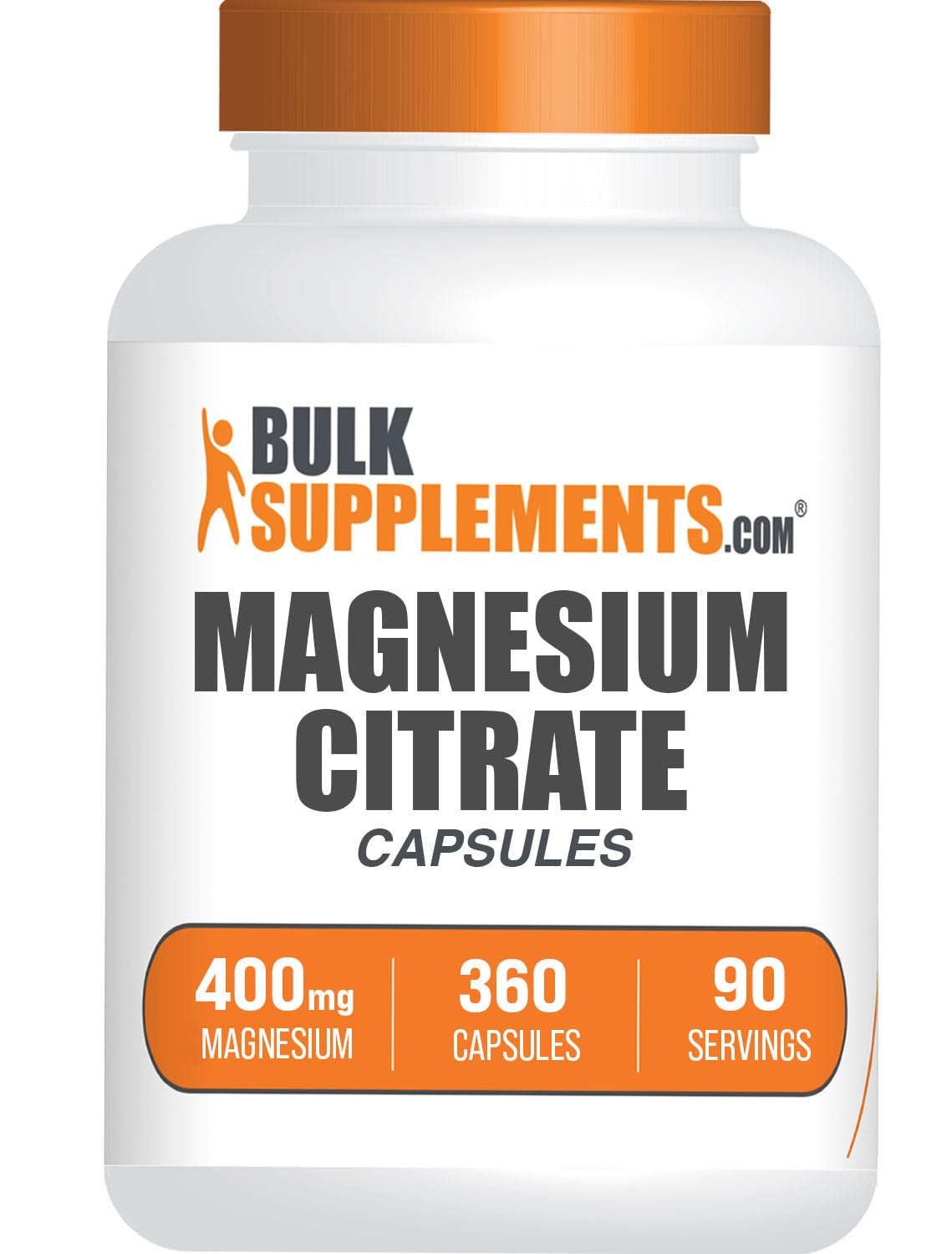 BulkSupplements frasco delantero de Magnesium Citrate 360 cápsulas, confianza y cantidad