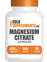 BulkSupplements frasco delantero de Magnesium Citrate 360 cápsulas, confianza y cantidad