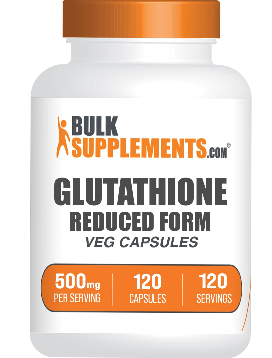 BulkSupplements frasco frontal de Glutathione Reduced, presentación clara y práctica