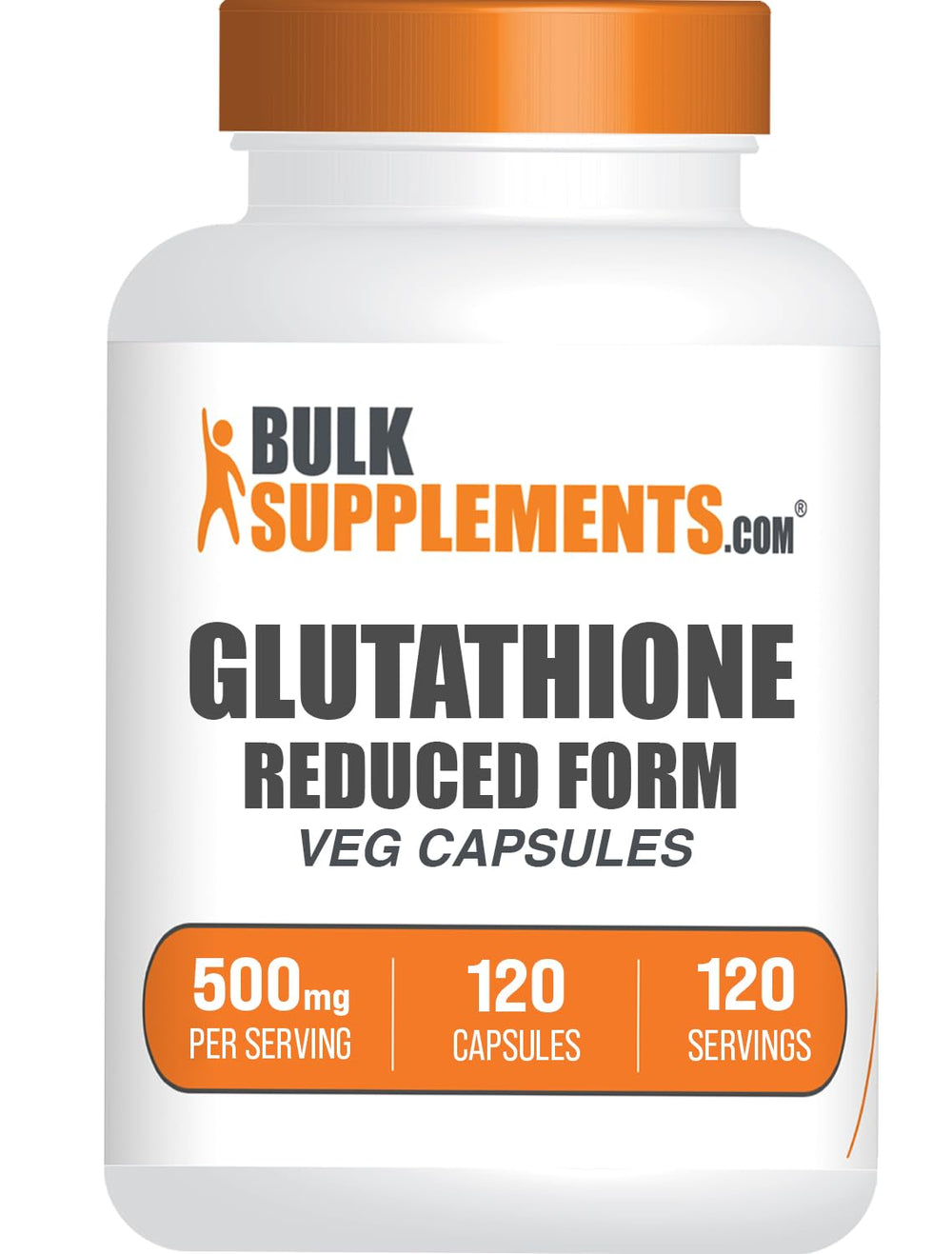 BulkSupplements frasco frontal de Glutathione Reduced, presentación clara y práctica