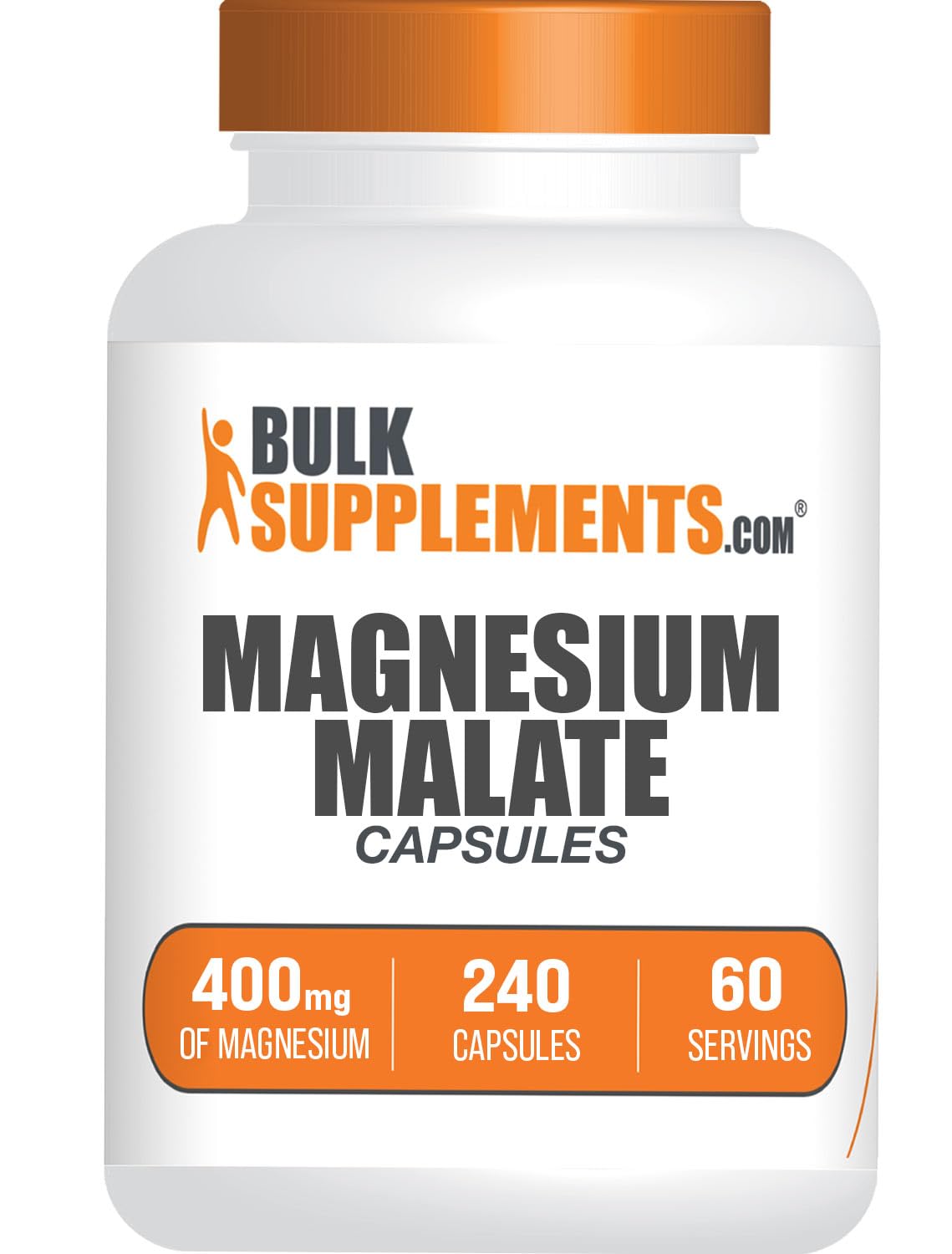 BulkSupplements frasco frontal mostrando Magnesium Malate y cantidad, confianza en calidad