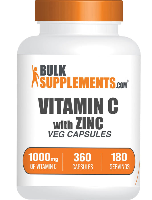 BulkSupplements frasco frontal mostrando 360 cápsulas y beneficios de conveniencia