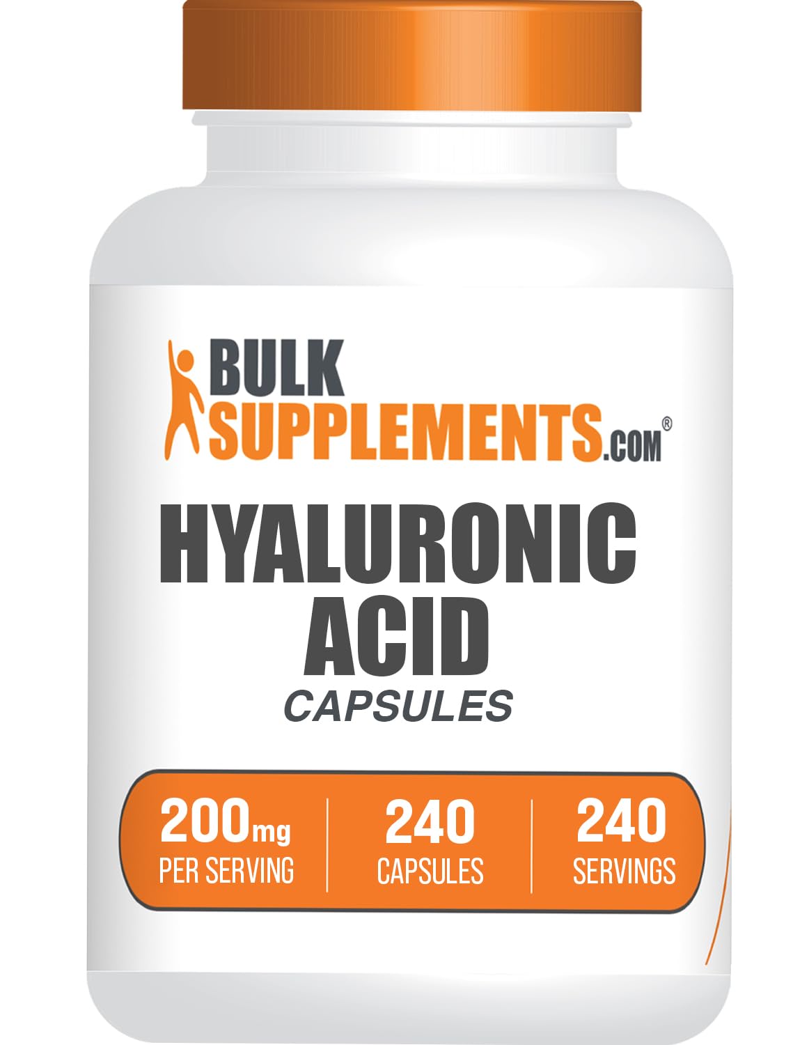 Frasco frontal BulkSupplements con cápsulas, muestra almacenamiento seguro