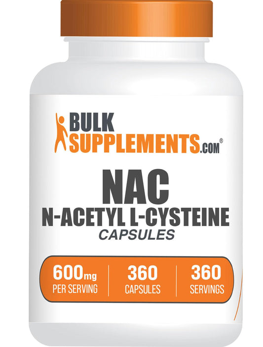BulkSupplements frasco frontal NAC 600mg muestra suministro prolongado