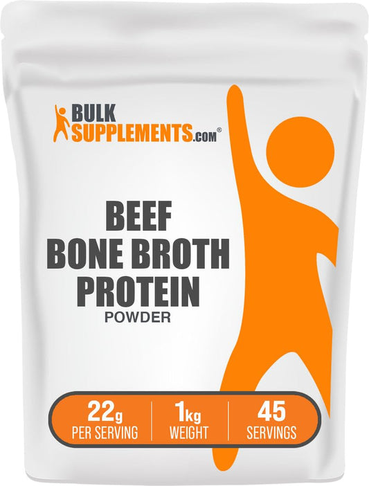 BulkSupplements envase frontal del polvo de caldo de hueso, confianza y claridad