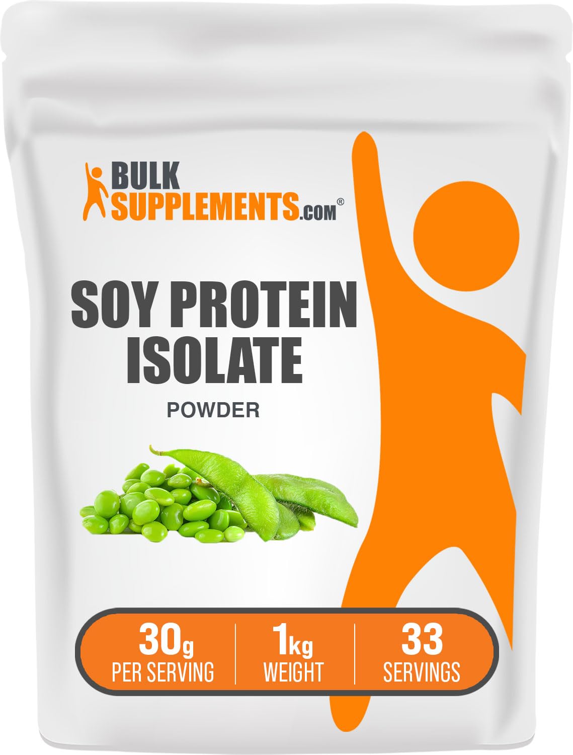 BulkSupplements envase frontal de soja 1kg, fácil identificación y almacenamiento