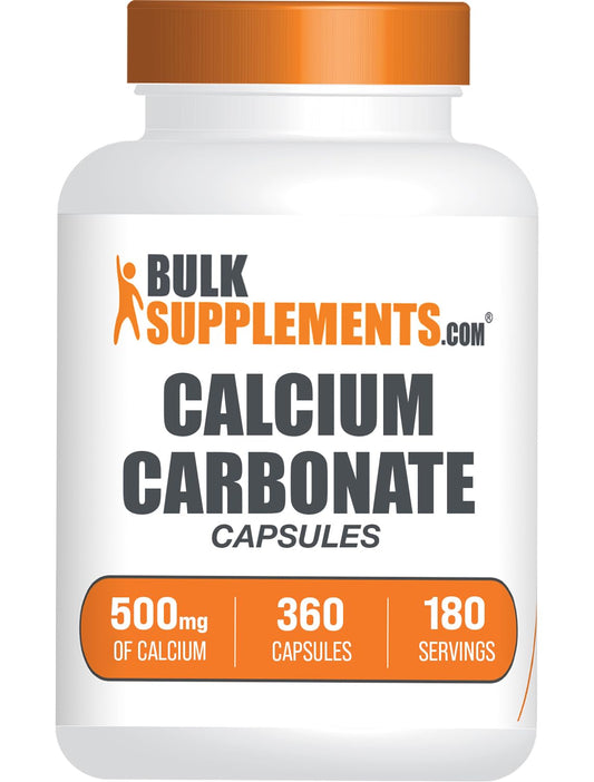 BulkSupplements envase frontal de calcio muestra cantidad y formato fácil