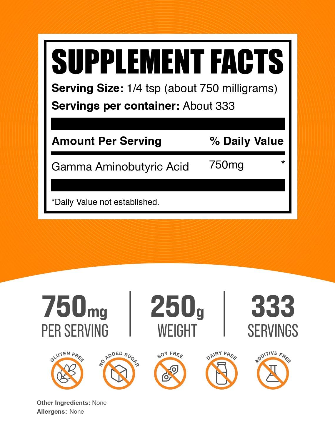 Polvo de GABA BulkSupplements textura fina listo para mezclar