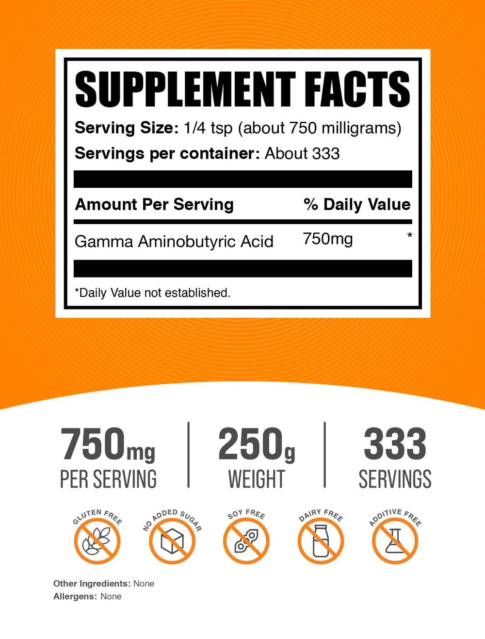 Polvo de GABA BulkSupplements textura fina listo para mezclar