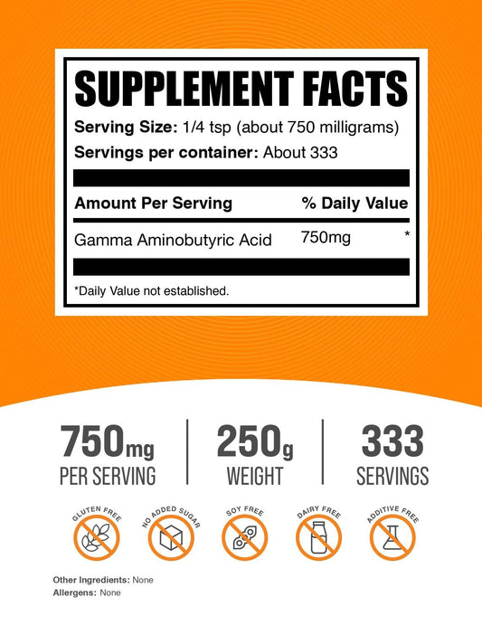 Polvo de GABA BulkSupplements textura fina listo para mezclar