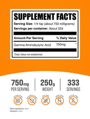 Polvo de GABA BulkSupplements textura fina listo para mezclar