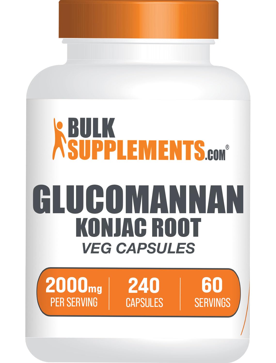BulkSupplements frasco frontal mostrando glucomannan y cantidad 240 cápsulas