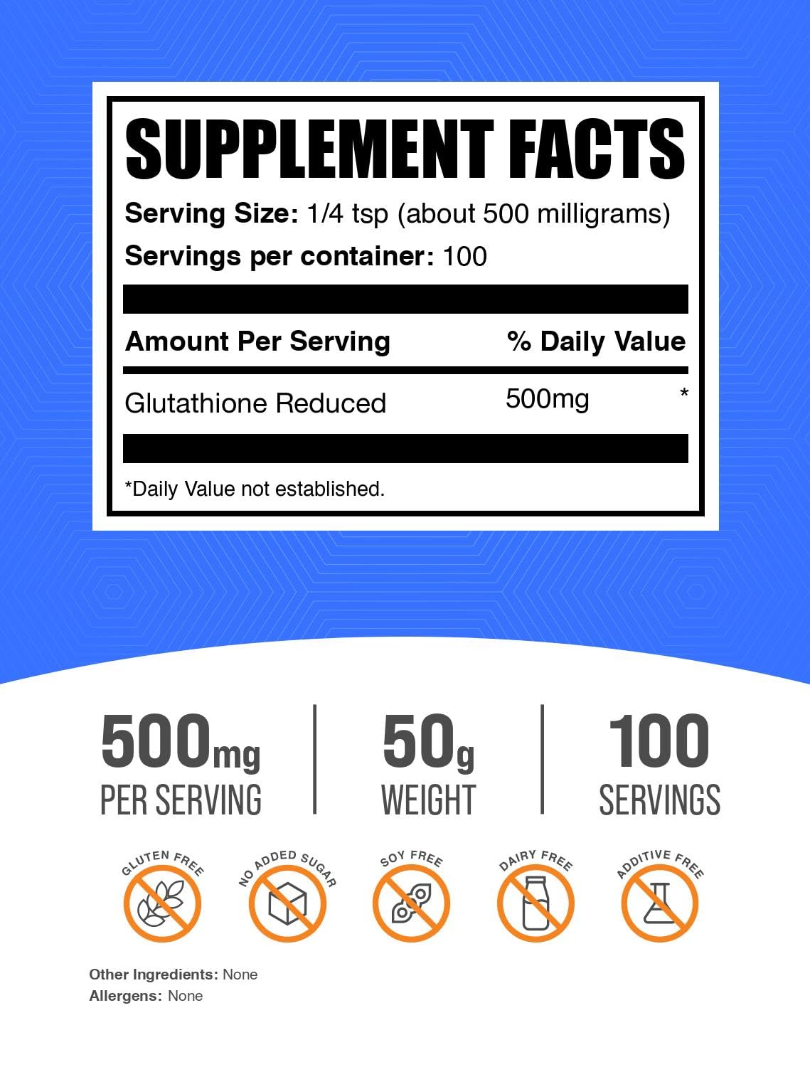 BulkSupplements primer plano del polvo de glutatión mostrando textura fina y fácil mezcla