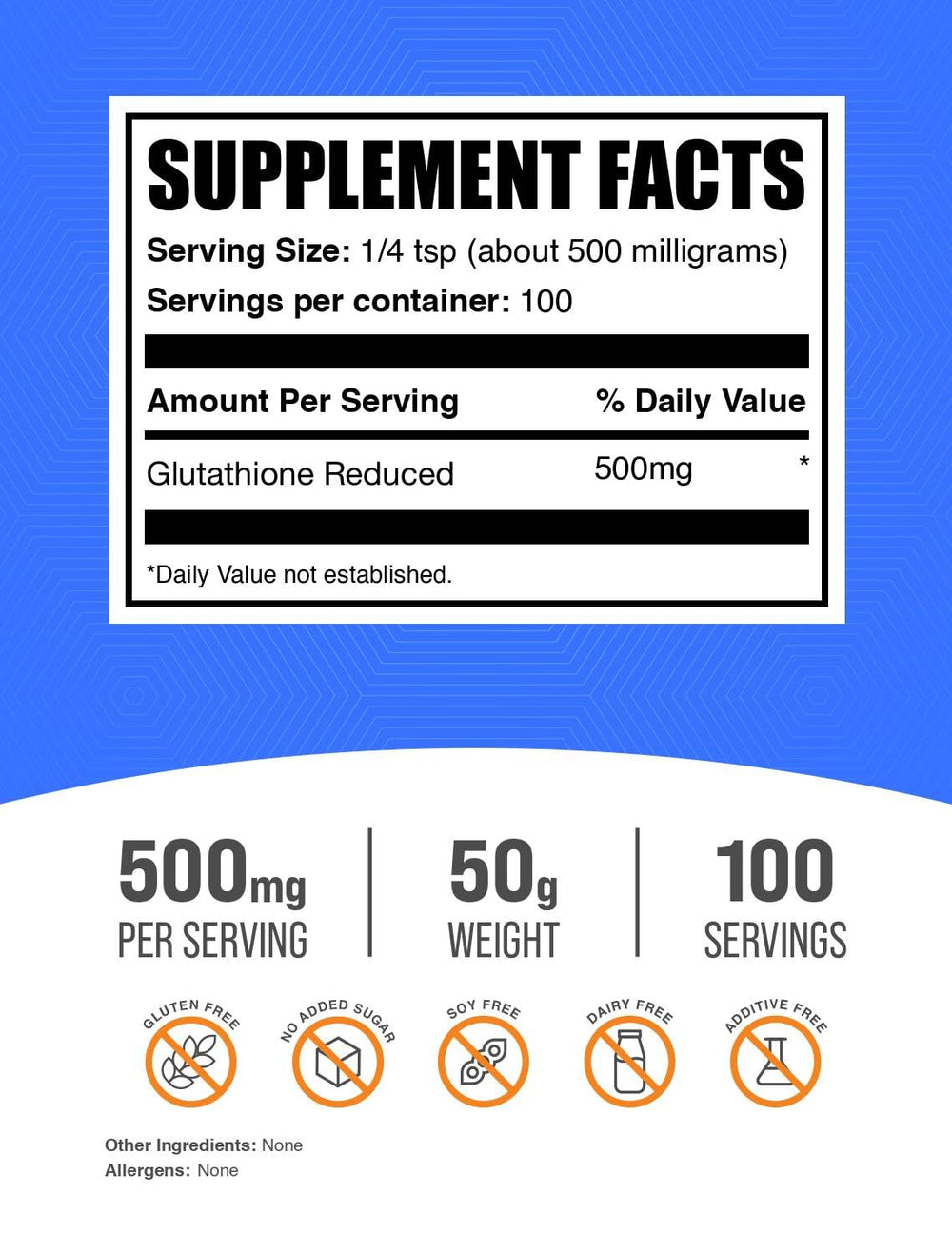BulkSupplements primer plano del polvo de glutatión mostrando textura fina y fácil mezcla